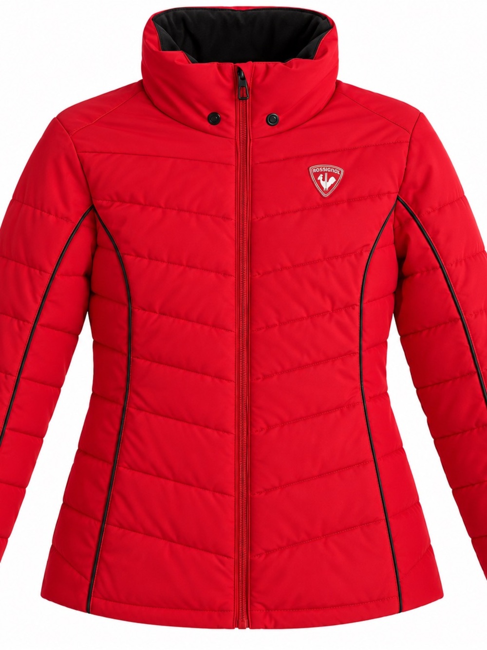Rossignol Red Quilted Puffer Jacket with Black Piping